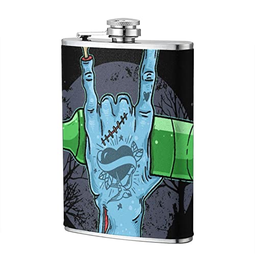 LINGF Zombie hand holding beer tattoo 8 oz para hombres, mujeres, viajes, acampar, pesca, bar, barbacoas y matraces de viaje, a prueba de fugas, flagon, funda de cuero, gran idea de regalo, fla