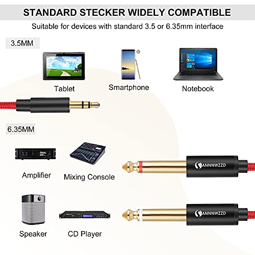 LinkinPerk 3,5mm auf 2 x 6,35 mm Audio Kabel, Doppel 6,35 mm Mono kabel, 1/4 auf 1/8 Zoll Digitales Interface Kabel Instrumentenkabel für Mixer, Audio Recorder, Gitarre, Verstärker (1M)