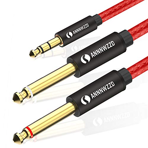 LinkinPerk 3,5mm auf 2 x 6,35 mm Audio Kabel, Doppel 6,35 mm Mono kabel, 1/4 auf 1/8 Zoll Digitales Interface Kabel Instrumentenkabel für Mixer, Audio Recorder, Gitarre, Verstärker (1M)