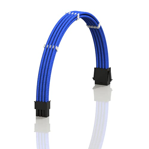 LINKUP - 30cm 8 Pines (4+4) CPU ATX Placa Base PSU Fuente de Alimentación Cable de Extensión de PC Personalizado con Mangas Trenzadas con Peines┃Un Solo Paquete┃300mm - Azul