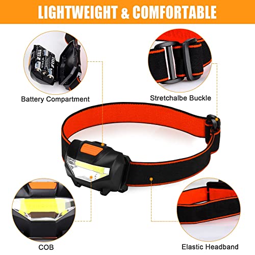Linterna Frontale, 2 Piezas Linterna Cabeza con 3 Modos de Iluminación y 60° Ajustable Ángulo, Lampára de Cabeza Impermeable con 6 Pilas AAA para Correr, Acampar, Cenderismo, Pesca, Ciclismo