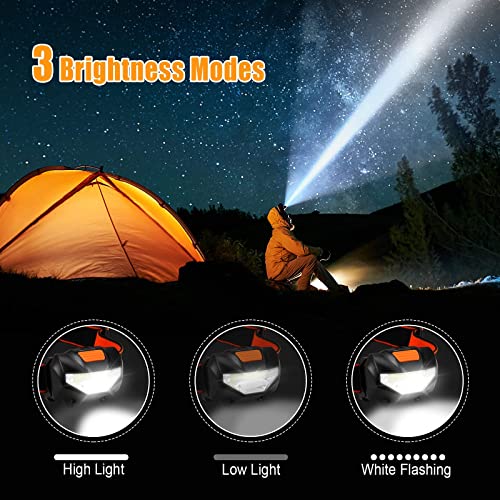 Linterna Frontale, 2 Piezas Linterna Cabeza con 3 Modos de Iluminación y 60° Ajustable Ángulo, Lampára de Cabeza Impermeable con 6 Pilas AAA para Correr, Acampar, Cenderismo, Pesca, Ciclismo