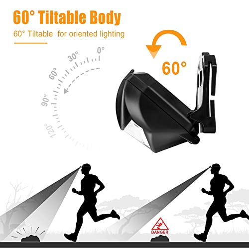 Linterna Frontale, 2 Piezas Linterna Cabeza con 3 Modos de Iluminación y 60° Ajustable Ángulo, Lampára de Cabeza Impermeable con 6 Pilas AAA para Correr, Acampar, Cenderismo, Pesca, Ciclismo