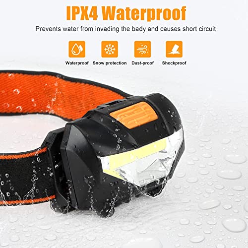 Linterna Frontale, 2 Piezas Linterna Cabeza con 3 Modos de Iluminación y 60° Ajustable Ángulo, Lampára de Cabeza Impermeable con 6 Pilas AAA para Correr, Acampar, Cenderismo, Pesca, Ciclismo