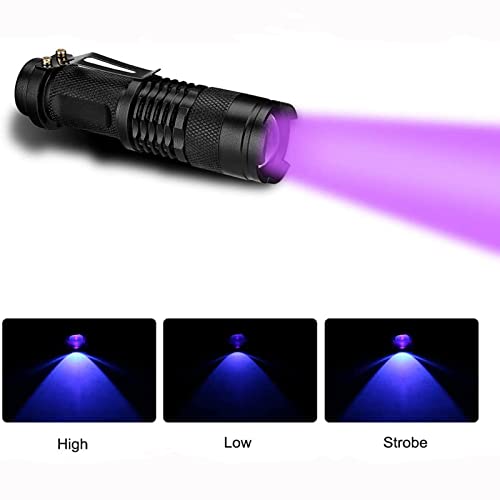 Linterna Ultravioleta, LED Linterna UV luz Negra, Luz Ultravioleta, UV Flashlight 395 nm Luz Lampara uv, Enfoque escalable, Mascotas orina y Mancha Detector Quitamanchas, Detector Billetes Falsos