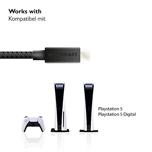 Lioncast Cable de carga rápido para Xbox/PS5, 4 m, para Xbox Series S (XSS), Xbox Series X (XSX) y Sony PlayStation 5, cable de controlador PS 5 para controlador DualSense, con revestimiento de nailon