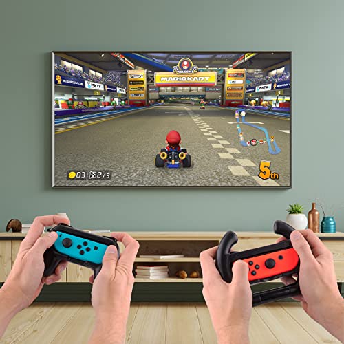 Lioncast Set de Volante y Grip para Nintendo Switch - 2 Volantes De Coche de Videojuegos y 2 Grips de Mando para Joy-Con - Accesorios para Dos Jugadores para Juegos de Carreras y Aventuras - Negro