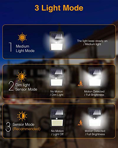 Litogo Luz Solar Exterior 140 LED【4 Pack / 3 Modos】con Sensor de Movimiento, Luces LED Solares Exteriores 270º lluminación Focos Solares Exterior Impermeable Aplique Lampara Solar para Exterior Jardin