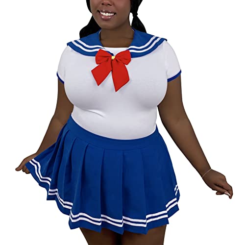 LittleForBig Mono Botón Entrepierna Onesie-Conjunto de Falda de Mono de Cosplay Magical Girls Azul Marino XS