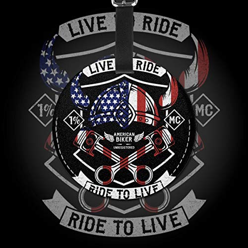 Live to Ride Ride to Live - Juego de etiquetas para maleta de piel personalizada, accesorios de viaje, etiquetas redondas para equipaje Negro Negro 2 PC