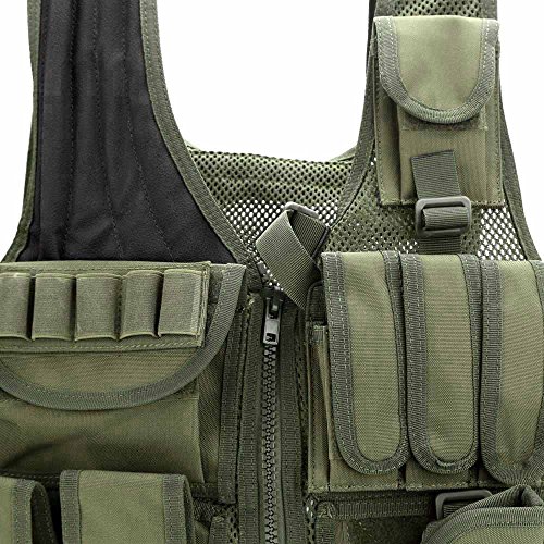 Lixada Táctica Chaleco ajustable transpirable al aire libre Airsoft chaleco para caza, pesca, Ejército Fans, CS juego de guerra, supervivencia juego, formación de combate, Verde ejército