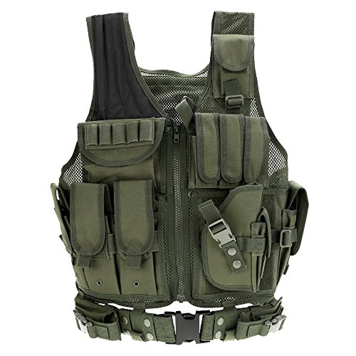 Lixada Táctica Chaleco ajustable transpirable al aire libre Airsoft chaleco para caza, pesca, Ejército Fans, CS juego de guerra, supervivencia juego, formación de combate, Verde ejército