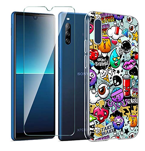 LJSM Funda para Sony Xperia L4 + Protector de Pantalla Cristal Templado Film Película Protectora - Transparente Carcasa Silicona TPU Suave Caso Case para Sony Xperia L4 (6.2") -XS40