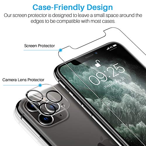 LK 3 Unidades Compatible con iPhone 11 Pro MAX Protector de Pantalla, 3 Unidades Cristal Templado y 3 Unidades Protector de Lente de cámara, Sin Burbujas, 9H, 0.2 mm, Doble protección