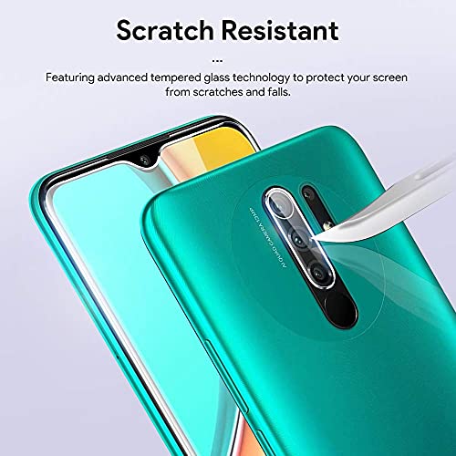 LϟK 4 Pack Protector de Pantalla Compatible con Xiaomi Redmi 9 con 2 Pack Cristal Vidrio Templado y 2 Pack Protector de Lente de Cámara - Sin Burbujas Doble Protección Kit Fácil instalación