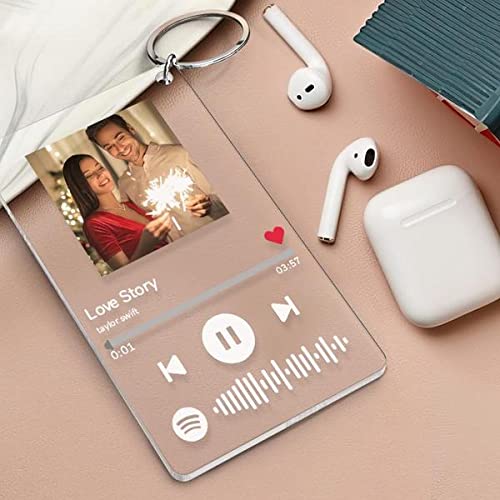 Llavero de Placa Spotify Foto Personalizado | Cristal Spotify Cancion Personalizada | Arte de Vidrio Metacrilato Tablero Musical Personalizado| Regalos Personalizados para Novio Novia
