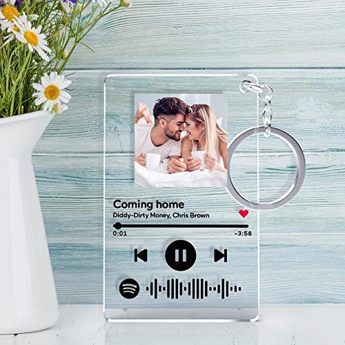 Llavero de Placa Spotify Foto Personalizado | Cristal Spotify Cancion Personalizada | Arte de Vidrio Metacrilato Tablero Musical Personalizado| Regalos Personalizados para Novio Novia