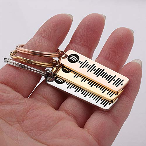 Llavero personalizado con código de Spotify de acero inoxidable para mujer - llavero y anillo personalizado con código de Spotify grabado con láser en oro rosa