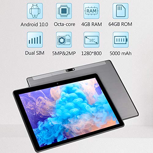 LNMBBS N10 Tablet 10" FHD, Octa-Core, 4G LTE Tablet Android 10.0, 4GB RAM, 64GB ROM, 1280 * 800 IPS, Tableta com Dual Camara, Dual/SIM/GPS/PTG/Bluetooth, (Gray)