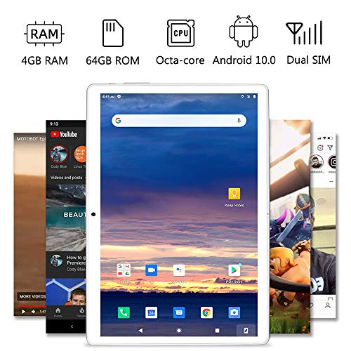 LNMBBS N10 Tablet 10" FHD, Octa-Core, 4G LTE Tablet Android 10.0, 4GB RAM, 64GB ROM, 1280 * 800 IPS, Tableta com Dual Camara, Dual/SIM/GPS/PTG/Bluetooth, (Gold)