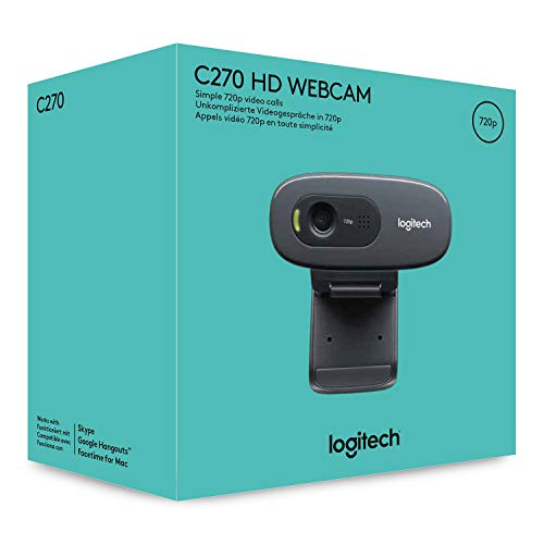 Logitech C270 Webcam HD, 720p/30fps, Video-Llamadaso HD Amplio Campo Visual, Corrección de Iluminación, Micrófono Reductor de Ruido, PC/Mac/Portátil/Macbook/Tablet