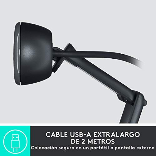 Logitech C505 HD Webcam - Cámara USB externa con definición de 720p para ordenador de sobremesa o portátil con micrófono de largo alcance, compatible con PC, Mac o Chromebook - Negro