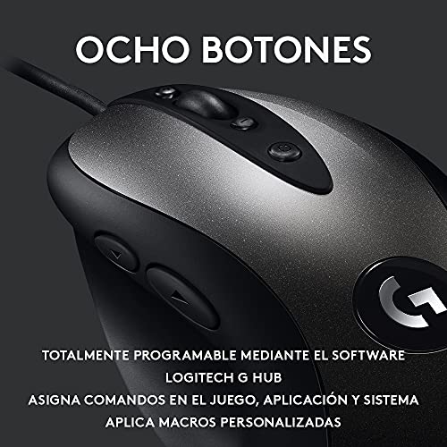 Logitech G MX518 Ratón Gaming con Cable, Captor HERO 25K, 25,600 DPI, ARM Procesador, 8 Botones programables, Compatible con PC/Mac - Negro/Gris