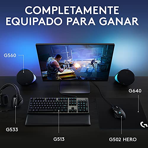 Logitech G560 Altavoces Gamer para PC, Sonido envolvente DTS:X, Iluminación LIGHTSYNC RGB integrada, 2 altavoces satélite y un subwoofer, Experiencia de juego inmersiva - Negro