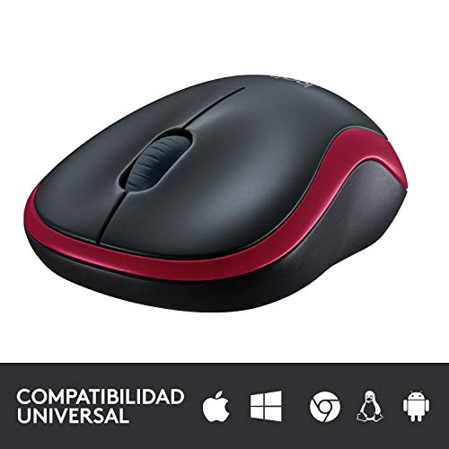 Logitech M185 Ratón Inalámbrico, 2.4 GHz con Mini Receptor USB, Batería 12 Meses, Seguimiento Óptico 1000 DPI, Ambidiestro, PC/Mac/Portátil, Rojo