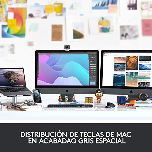 Logitech MX Keys Advanced Teclado Inalámbrico con Retroiluminación para Mac y iPad, y Funcionalidad Adaptativa, Teclas LED retroiluminadas, USB-C, Batería 10 días, Disposición QWERTY Español, Gris