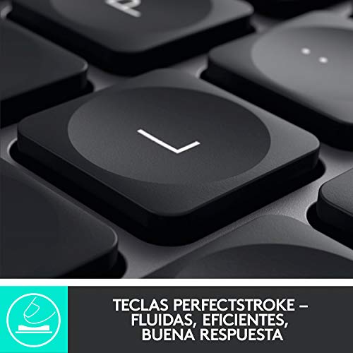 Logitech MX Keys Advanced Teclado Inalámbrico con Retroiluminación para Mac y iPad, y Funcionalidad Adaptativa, Teclas LED retroiluminadas, USB-C, Batería 10 días, Disposición QWERTY Español, Gris