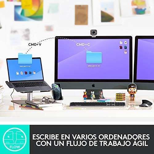 Logitech MX Keys Advanced Teclado Inalámbrico con Retroiluminación para Mac y iPad, y Funcionalidad Adaptativa, Teclas LED retroiluminadas, USB-C, Batería 10 días, Disposición QWERTY Español, Gris