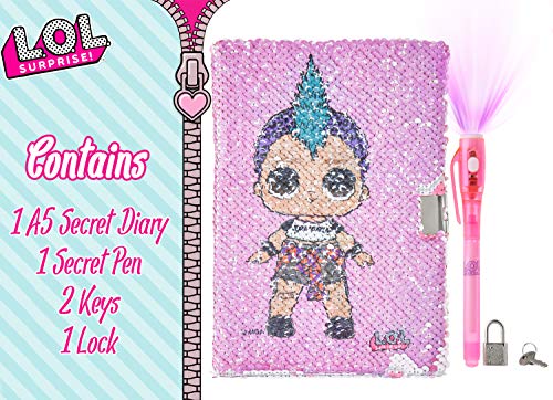 L.O.L. Surprise! Libretas Bonitas de Lentejuelas Reversibles, Diario Secreto con Candado y Boligrafo Espia, Cuaderno Pequeño Con las Muñecas Lol, Regalos Para Niñas y Adolescentes