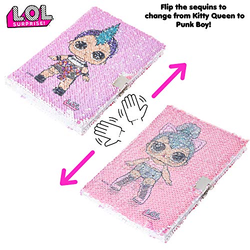 L.O.L. Surprise! Libretas Bonitas de Lentejuelas Reversibles, Diario Secreto con Candado y Boligrafo Espia, Cuaderno Pequeño Con las Muñecas Lol, Regalos Para Niñas y Adolescentes