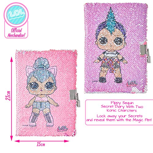 L.O.L. Surprise! Libretas Bonitas de Lentejuelas Reversibles, Diario Secreto con Candado y Boligrafo Espia, Cuaderno Pequeño Con las Muñecas Lol, Regalos Para Niñas y Adolescentes