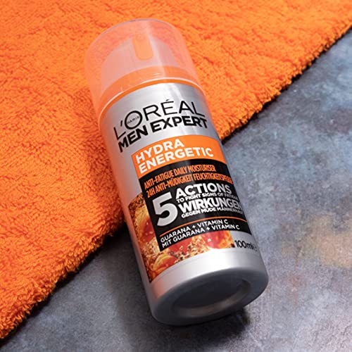 L'Oréal Men Expert Crema Hidratante Anti-Fatiga 24h Hydra Energetic para Hombres, Crema Facial de Uso Diario, Aporta Energía, Formato 100 ml