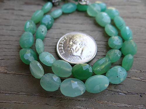 LOVEKUSH 50% Off Gemstone Jewellery Shaded Ombre Minty Green Australian Chrysoprase | Faceted Cushion Cut Ovals | 6.8x5.5-9x6.2mm | Sold in Sets of 4 Beads Code:- RADE-32506