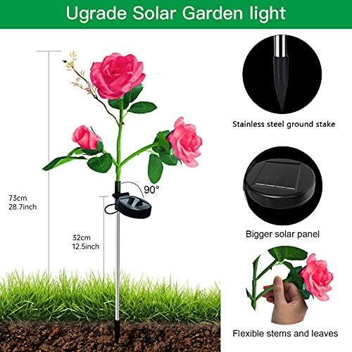 Luces Solares de Jardín, ZQX 2 PC Luz de Estaca Rosa Solar lámpara con 6 Flores Luz Solar Decorativa a Prueba de Lluvia IP65 al Aire Libre para Navidades, Festivales, Patio, Césped, Boda (Rosa)