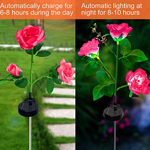 Luces Solares de Jardín, ZQX 2 PC Luz de Estaca Rosa Solar lámpara con 6 Flores Luz Solar Decorativa a Prueba de Lluvia IP65 al Aire Libre para Navidades, Festivales, Patio, Césped, Boda (Rosa)