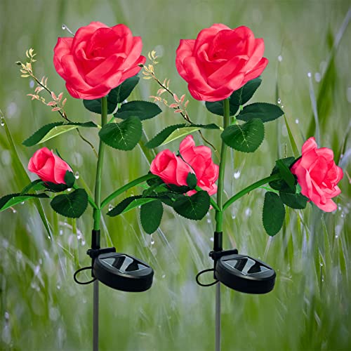 Luces Solares de Jardín, ZQX 2 PC Luz de Estaca Rosa Solar lámpara con 6 Flores Luz Solar Decorativa a Prueba de Lluvia IP65 al Aire Libre para Navidades, Festivales, Patio, Césped, Boda (Rosa)