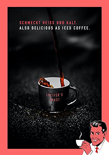 LUCIFER'S ROAST Espresso de KIQO de Italia - 500g café extremadamente fuerte - bajo en ácido - 100% Robusta - 571 mg de cafeína por taza (grano de café, 500g)