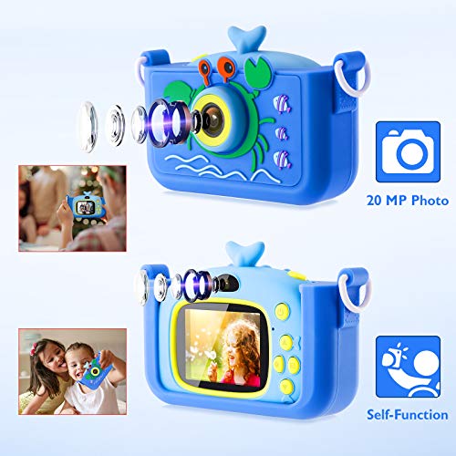 Luclay Cámara Digital para Niños, Selfie Video Cámara Infantil 2.0 Inch 20MP 1080P HD 32GB TF Tarjeta, Estuche para la Camara, Funda de Silicona, Clips de Fotos Niñas Regalos de cumpleaños (Azul 2)
