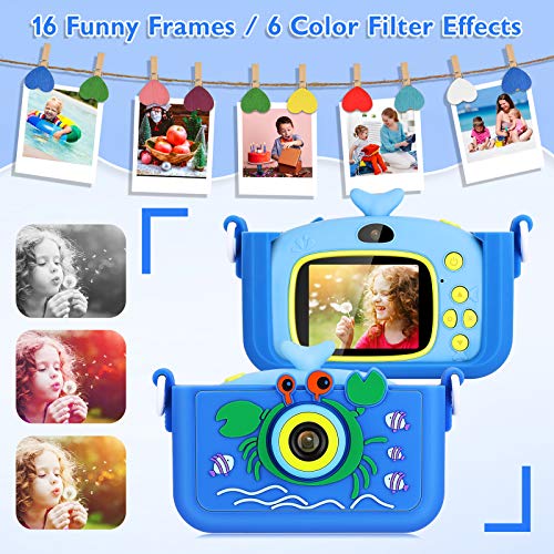 Luclay Cámara Digital para Niños, Selfie Video Cámara Infantil 2.0 Inch 20MP 1080P HD 32GB TF Tarjeta, Estuche para la Camara, Funda de Silicona, Clips de Fotos Niñas Regalos de cumpleaños (Azul 2)