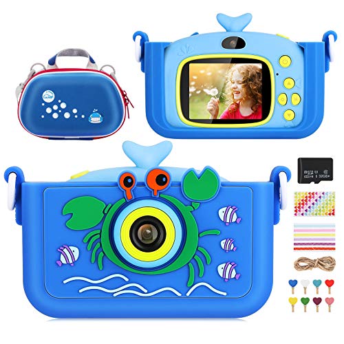 Luclay Cámara Digital para Niños, Selfie Video Cámara Infantil 2.0 Inch 20MP 1080P HD 32GB TF Tarjeta, Estuche para la Camara, Funda de Silicona, Clips de Fotos Niñas Regalos de cumpleaños (Azul 2)