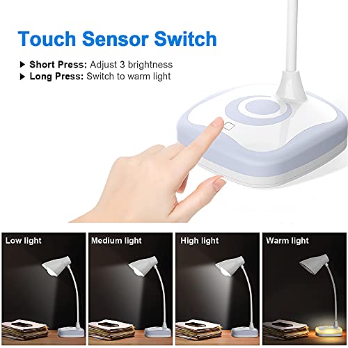 Luz Lectura Recargable USB, Lámpara Escritorio LED con Control Táctil, Flexo de Escritorio 3 Modos Brillos Protección para los Ojos, Lámpara de Mesa para Lectura, Dormitorio, Mesa, Estudio, Leer