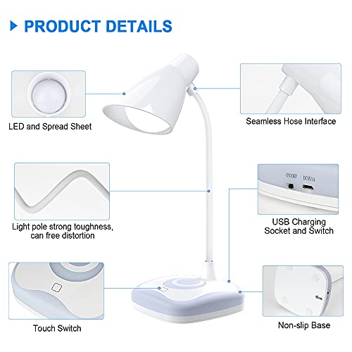 Luz Lectura Recargable USB, Lámpara Escritorio LED con Control Táctil, Flexo de Escritorio 3 Modos Brillos Protección para los Ojos, Lámpara de Mesa para Lectura, Dormitorio, Mesa, Estudio, Leer