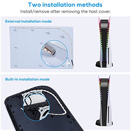 Luz LED para PS5, tira de luz RGB DIY decoración para consola PS5 con 5050 luces LED tiras de luces flexibles para consola PS5 con control remoto IR