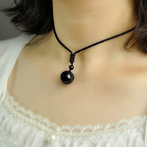 Lvcky Collar de 4 piezas de obsidiana natural negra de 16 mm
