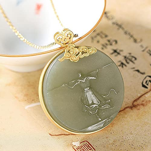 LVYAN S925 Sterling Silver Gold Hetian Gray Jade Return of The Great Sage of Qi Tian Sun Wukong Domineering Jade Pendant Pendant Neck