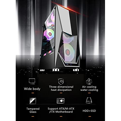 Lwieui Caja de Ordenador ATX Tower Computer Gaming Case Wide Special Forma Agua Enfriamiento De Refrigeración Soporte De Escritorio M-ATX/ITX Tarjeta Madre Caja PC Gaming